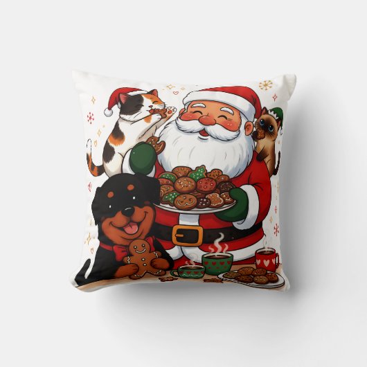 kerstmis, kerstman, kerstkoekjes, schildpadkat kussen (Voorkant)