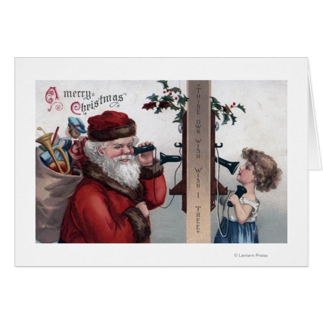 Kerstmis, Kerstman, Kerstman en telefoon (Voorkant Horizontaal)