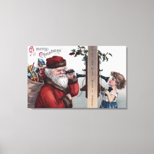 Kerstmis, Kerstman, Kerstman en telefoon Canvas Afdruk (Voorkant)