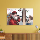 Kerstmis, Kerstman, Kerstman en telefoon Canvas Afdruk (Insitu (Woonkamer))