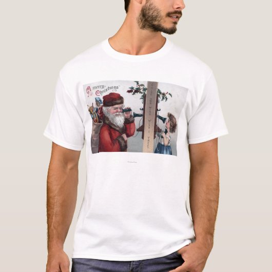 Kerstmis, Kerstman, Kerstman en telefoon T-shirt (Voorkant)