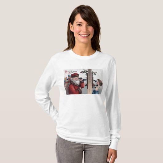 Kerstmis, Kerstman, Kerstman en telefoon T-shirt (Voorkant volledig)