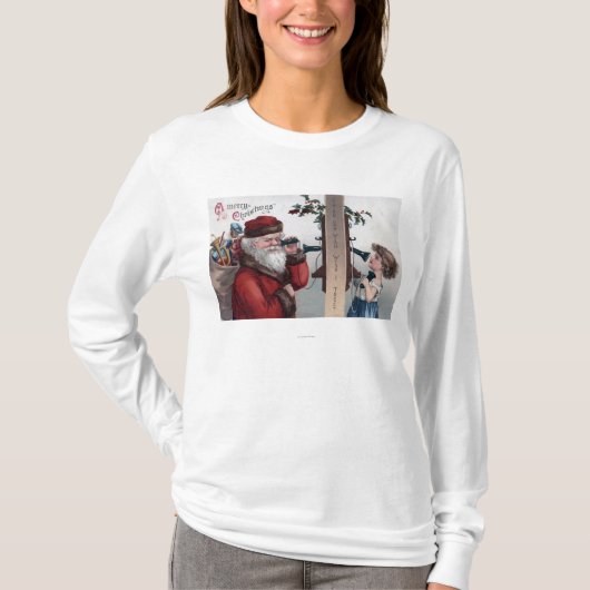 Kerstmis, Kerstman, Kerstman en telefoon T-shirt (Voorkant)
