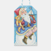 Kerstmis, kerstman, kerstman op sneeuwbal met spee cadeaulabel (Voorkant)