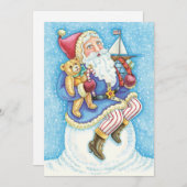 Kerstmis, kerstman, kerstman op sneeuwbal met spee feestdagenkaart (Voorkant / Achterkant)