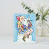 Kerstmis, kerstman, kerstman op sneeuwbal met spee feestdagenkaart (Staand voorkant)