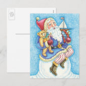 Kerstmis, kerstman, kerstman op sneeuwbal met spee feestdagenkaart (Voorkant / Achterkant)