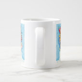 Kerstmis, kerstman, kerstman op sneeuwbal met spee grote koffiekop (Achterkant)