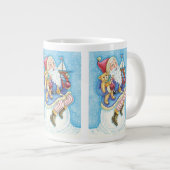 Kerstmis, kerstman, kerstman op sneeuwbal met spee grote koffiekop (Voorkant rechts)