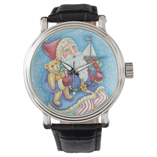 Kerstmis, kerstman, kerstman op sneeuwbal met spee horloge (Voorkant)
