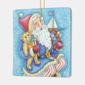 Kerstmis, kerstman, kerstman op sneeuwbal met spee keramisch ornament (Links)