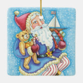 Kerstmis, kerstman, kerstman op sneeuwbal met spee keramisch ornament (Achterkant)