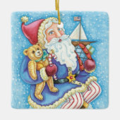 Kerstmis, kerstman, kerstman op sneeuwbal met spee keramisch ornament (Voorkant)