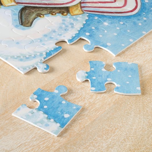 Kerstmis, kerstman, kerstman op sneeuwbal met spee legpuzzel (Zijkant)
