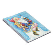 Kerstmis, kerstman, kerstman op sneeuwbal met spee notitieboek (Rechterzijde)
