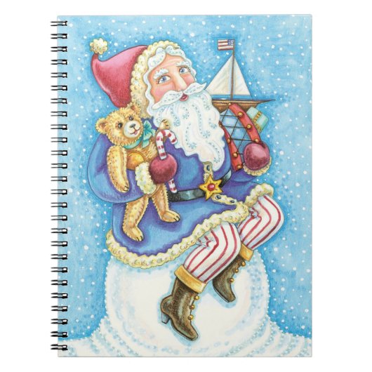 Kerstmis, kerstman, kerstman op sneeuwbal met spee notitieboek (Voorkant)