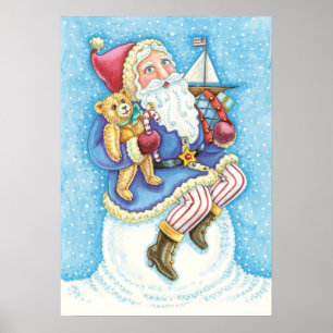 Kerstmis, kerstman, kerstman op sneeuwbal met spee poster