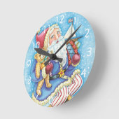 Kerstmis, kerstman, kerstman op sneeuwbal met spee ronde klok (Hoek)