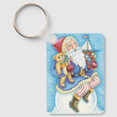 Kerstmis, kerstman, kerstman op sneeuwbal met spee sleutelhanger (Voorkant)