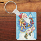 Kerstmis, kerstman, kerstman op sneeuwbal met spee sleutelhanger (Voorkant)