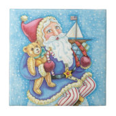 Kerstmis, kerstman, kerstman op sneeuwbal met spee tegeltje (Voorkant)