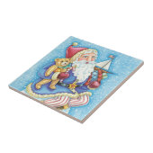 Kerstmis, kerstman, kerstman op sneeuwbal met spee tegeltje (Zijkant)