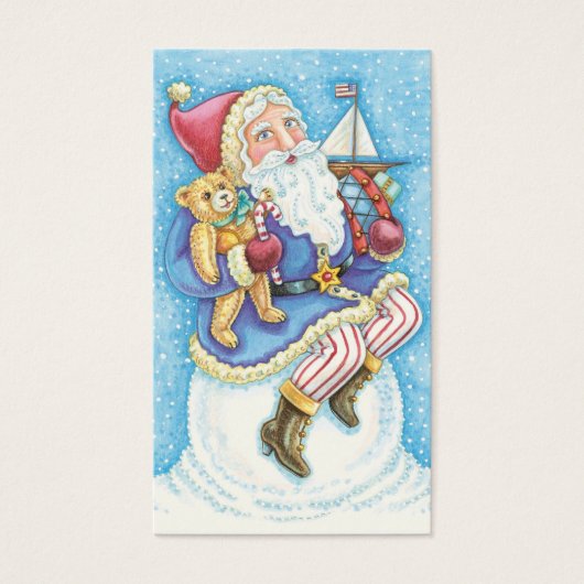 Kerstmis, kerstman, kerstman op sneeuwbal met spee visitekaartjes (Voorkant)