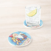 Kerstmis, kerstman, kerstman op sneeuwbal met spee zandsteen onderzetter (Zijkant)