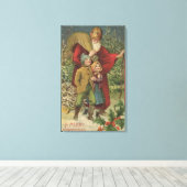 Kerstmis: Kerstman met Kinderen Canvas Afdruk (Insitu (Houten vloer))