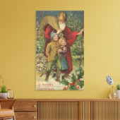 Kerstmis: Kerstman met Kinderen Canvas Afdruk (Insitu (Woonkamer))