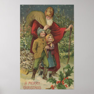Kerstmis: Kerstman met Kinderen Poster