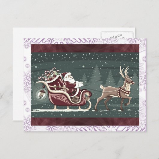 Kerstmis Kerstman met slee decor Feestdagenkaart (Voorkant / Achterkant)