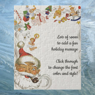 Kerstmis, kerstman met speelgoed en poppen legpuzzel