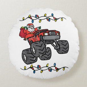 Kerstmis Kerstman Monstertruck Jongens Kinderen Pe Rond Kussen