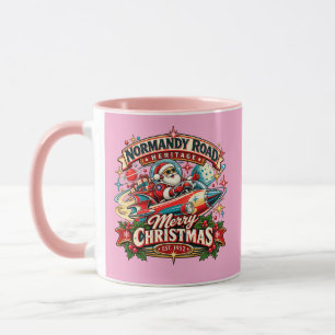 Kerstmis Kerstman Raket Mok – Roze Retro Kerst