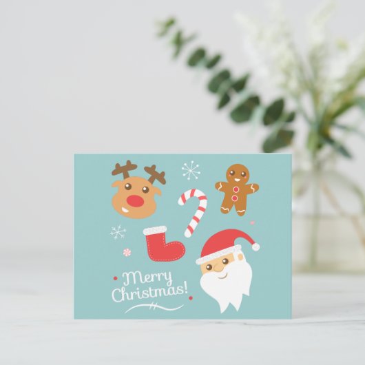 Kerstmis - Kerstman, rendier, ontbijtman Feestdagenkaart (Staand voorkant)