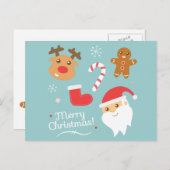 Kerstmis - Kerstman, rendier, ontbijtman Feestdagenkaart (Voorkant / Achterkant)