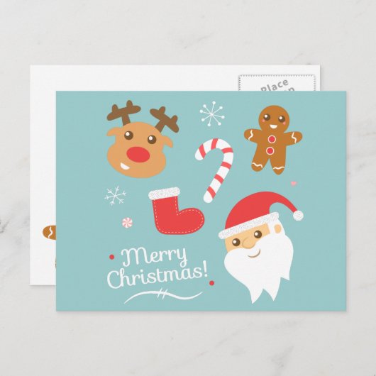 Kerstmis - Kerstman, rendier, ontbijtman Feestdagenkaart (Voorkant / Achterkant)