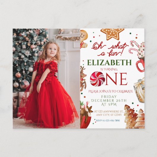 Kerstmis Kerstman Rendier wat een leuke 1e Verjaar Briefkaart (Voorkant)