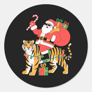 Kerstmis Kerstman Ridder Tijger Suikerstokje Xmas Ronde Sticker