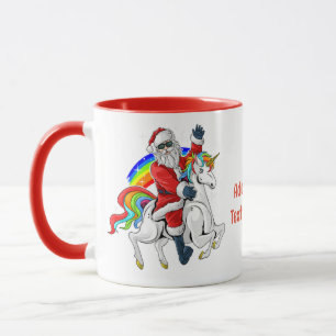 Kerstmis Kerstman Ridend Eenhoorn Xmas Regenboog Mok