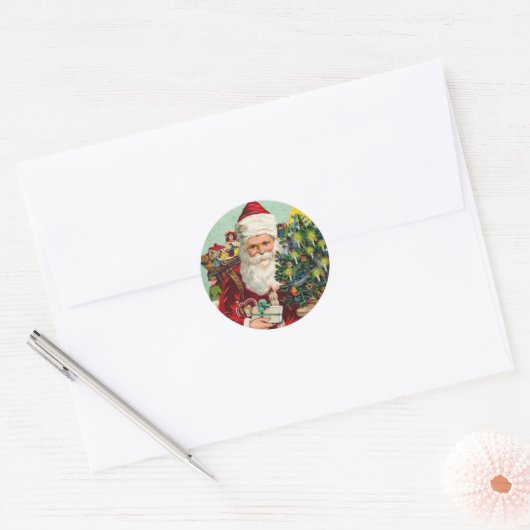 Kerstmis  kerstman ronde sticker (Envelop)