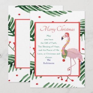 Kerstmis Kerstman Roze Flamingo Groene Kerst Krans Feestdagenkaart