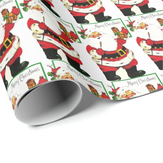 Kerstmis Kerstman Schilderen Paard Retro  Cadeaupapier (Rol Hoek)