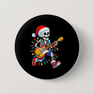 Kerstmis Kerstman Skelet Speelt Gitaar Rock Grappi Ronde Button 5,7 Cm