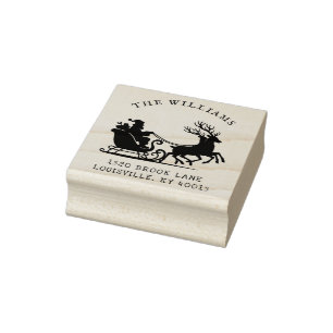 Kerstmis Kerstman slee Familie Naam Retouradres  Rubberstempel
