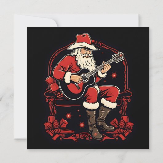 Kerstmis Kerstman spelen gitaar Feestdagenkaart (Voorkant)