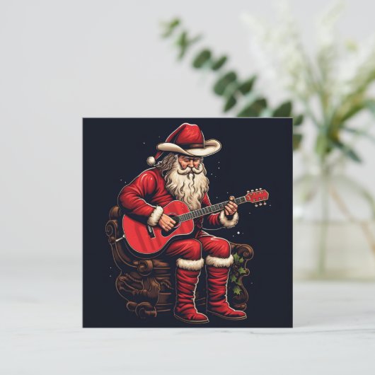 Kerstmis Kerstman spelen gitaar Feestdagenkaart (Staand voorkant)