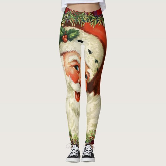 Kerstmis Kerstman Tartan Leggings (Voorkant)