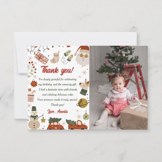 Kerstmis Kerstman Verjaardagsfeestfoto Bedankkaart (Voorkant)